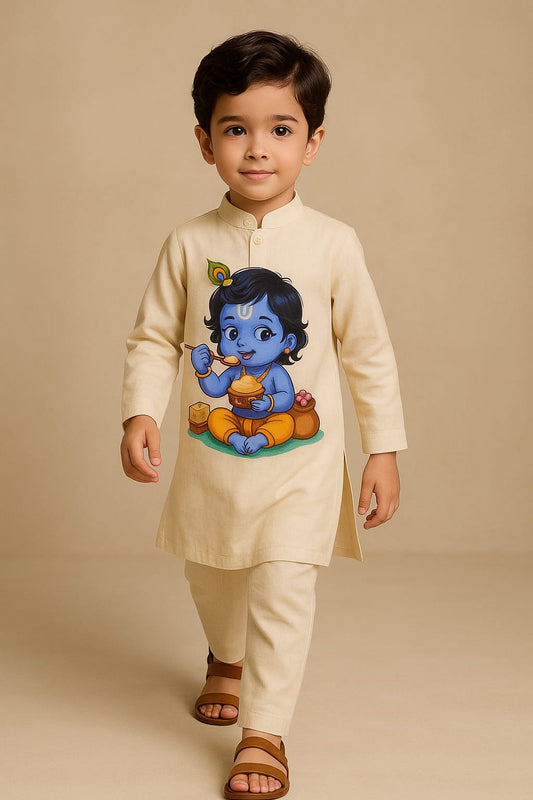 Pre Order: Off White krishna kurta set