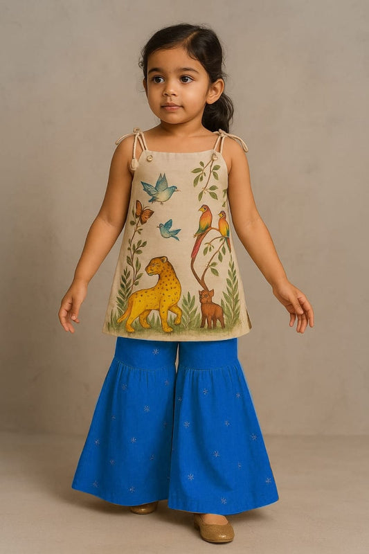 Pre Order: Jungle Theme Hand Painted Top With Palazzo