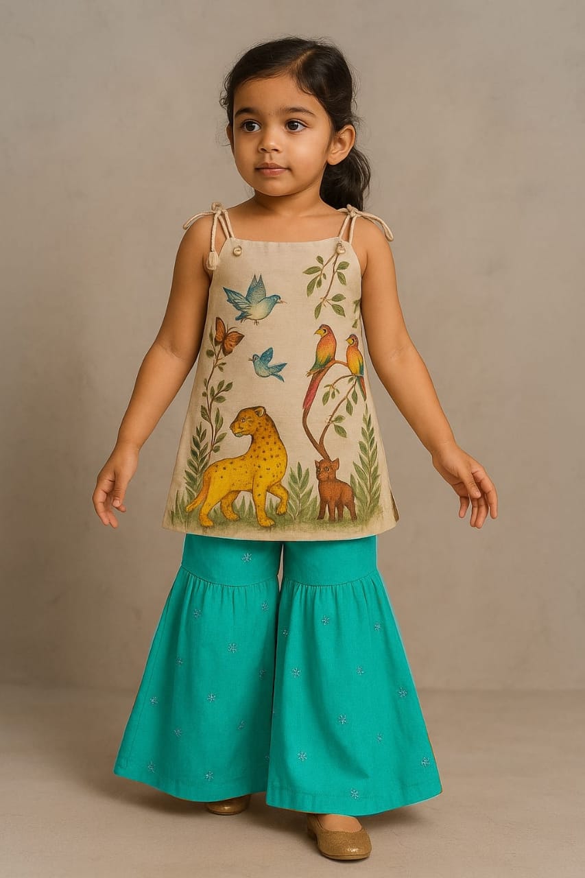 Pre Order: Jungle Theme Hand Painted Top With Palazzo