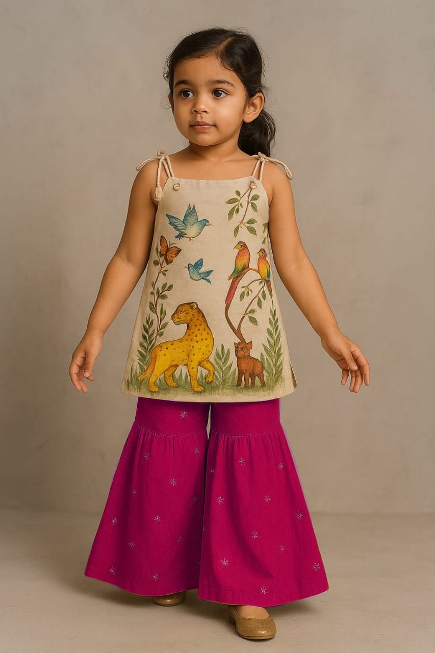 Pre Order: Jungle Theme Hand Painted Top With Palazzo