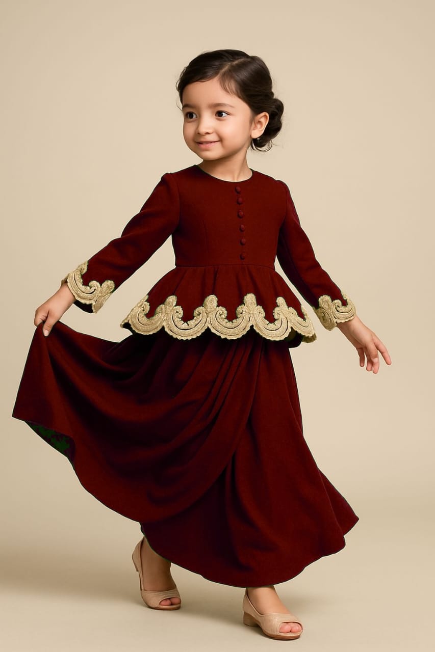 Pre Order: Exclusive Brown Embroidered Peplum Top And Stylish Drape Skirt