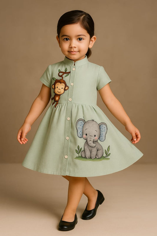 Pre Order:Monkey And Elephant Hand Painted Dress