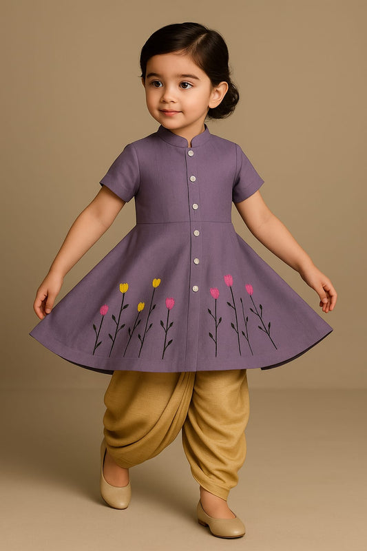 Pre Order: Lavender Garden Hand Painted Top And Dhoti