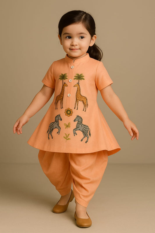 Pre Order: Jungle Hand Painted Top And Dhoti