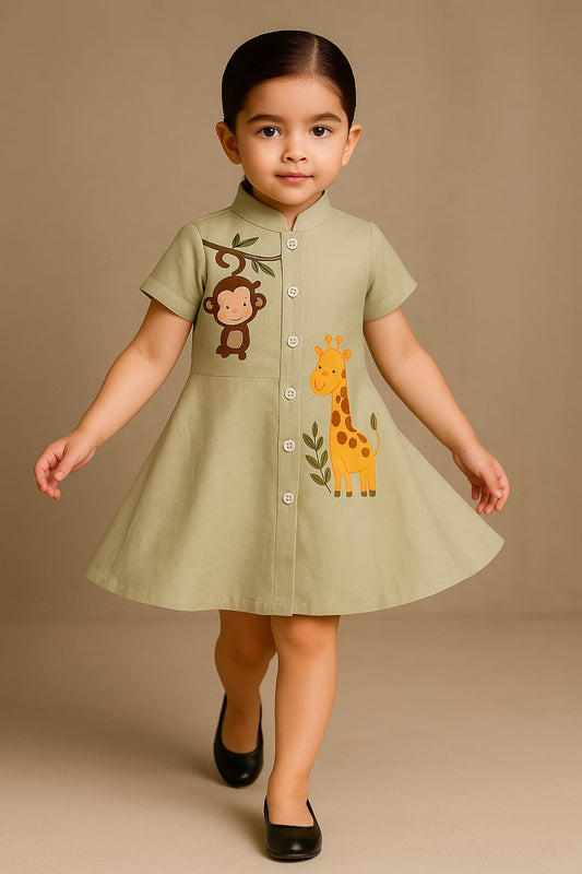 Pre Order: Monkey And Giraffe Hand Painted Dress
