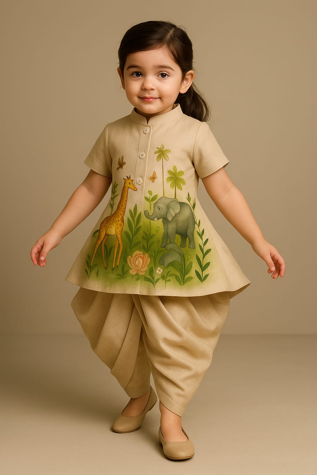 Pre Order: Jungle Hand Painted Top And Dhoti
