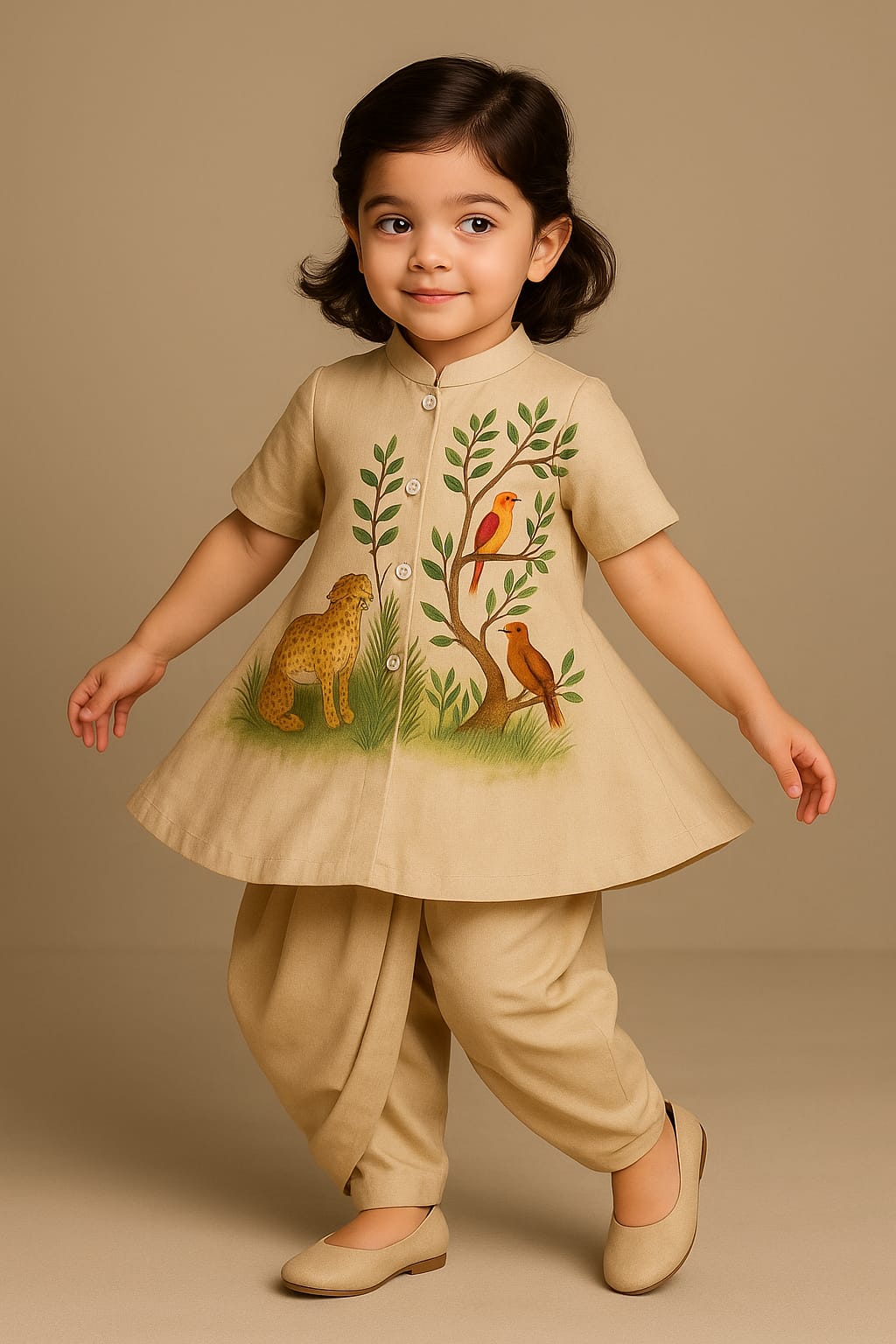 Pre Order: Birds Hand Painted Top And Dhoti
