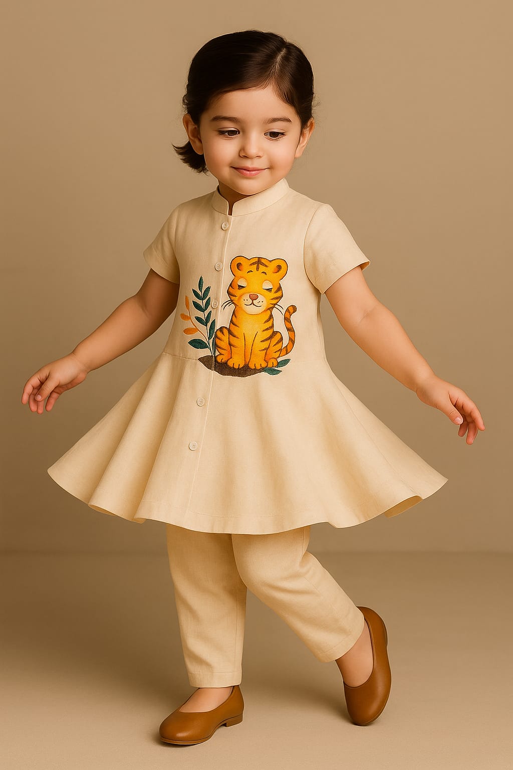 Pre Order: Cute Tiger Hand Painted Top And Pant