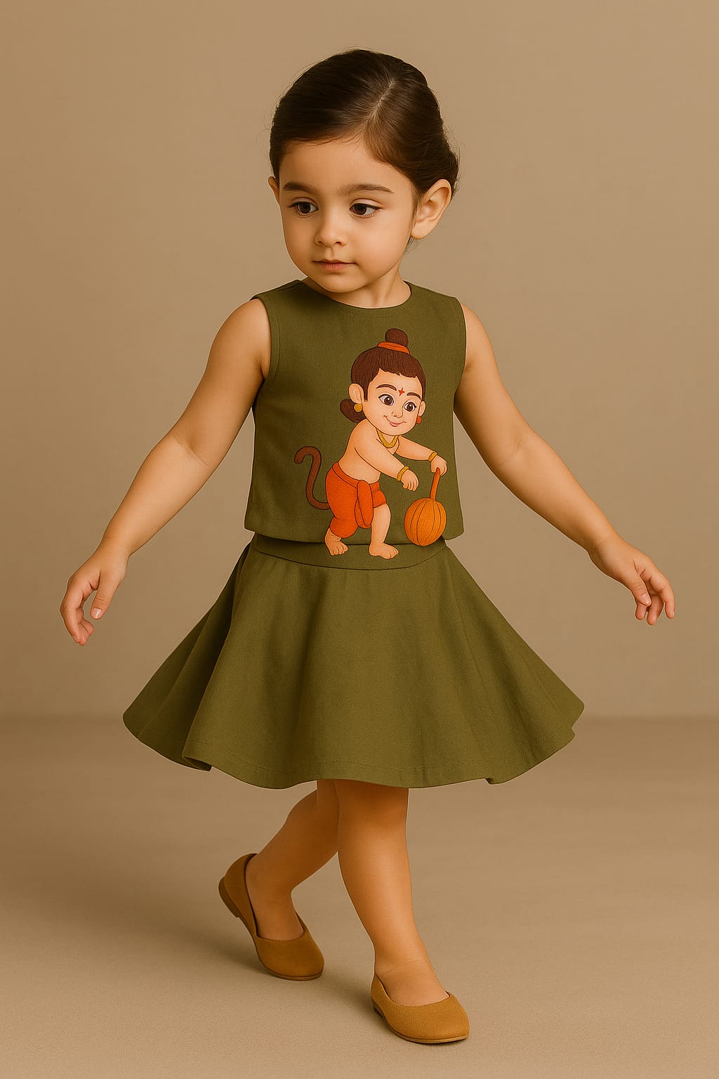 Pre Order: Olive Hanuman Hand Painted Top And Skirt