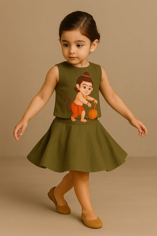 Pre Order: Olive Hanuman Hand Painted Top And Skirt