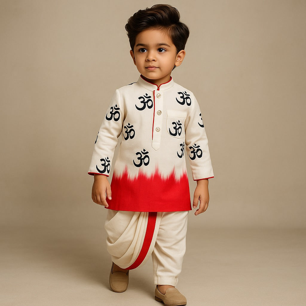 Pre Order: Dual Tone Printed Kurta And Dhoti