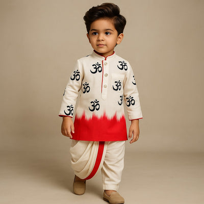 Pre Order: Dual Tone Printed Kurta And Dhoti