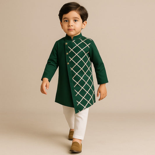 Pre Order: Green Pleated Asymmetric Stylish Kurta With Pant