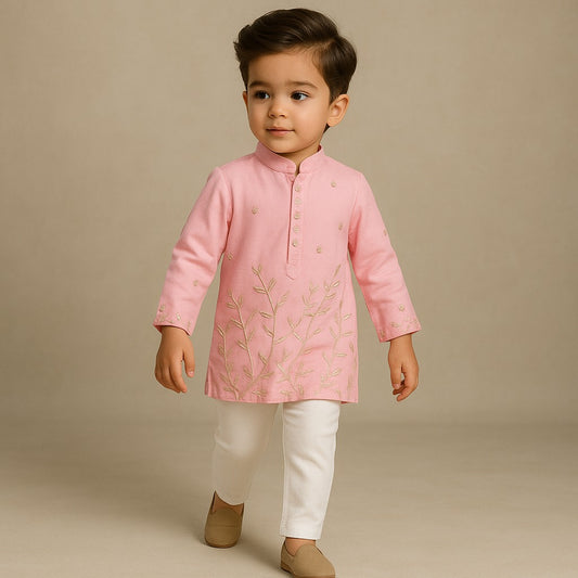 Pre Order: Pink Embroidered Kurta And Pyjama
