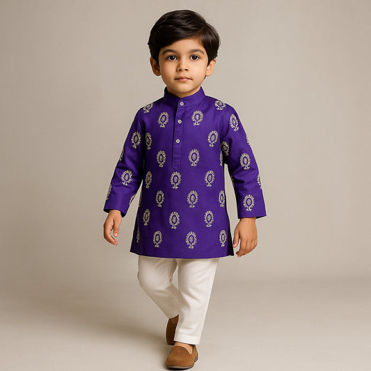 Pre Order: Purple Embroidered Kurta And Pyjama