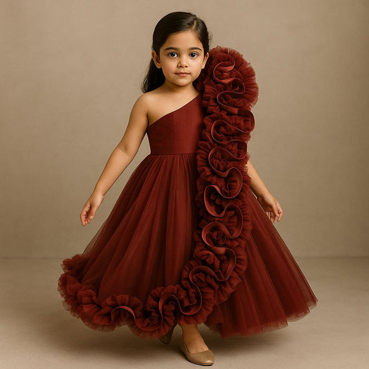 Pre Order:Exquisite One Shoulder Ruffle Net Gown