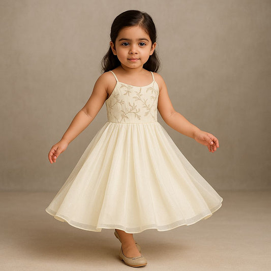 Pre Order: Off White Gota Lace Embroidered Strappy Kurti