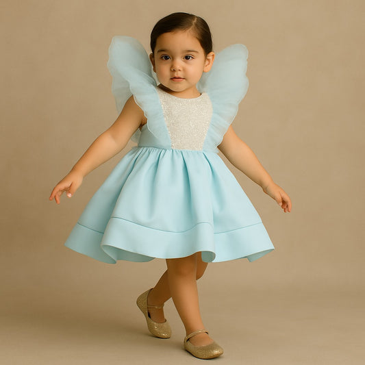 Pre Order: Blue Embellished Frilly Layered Dress