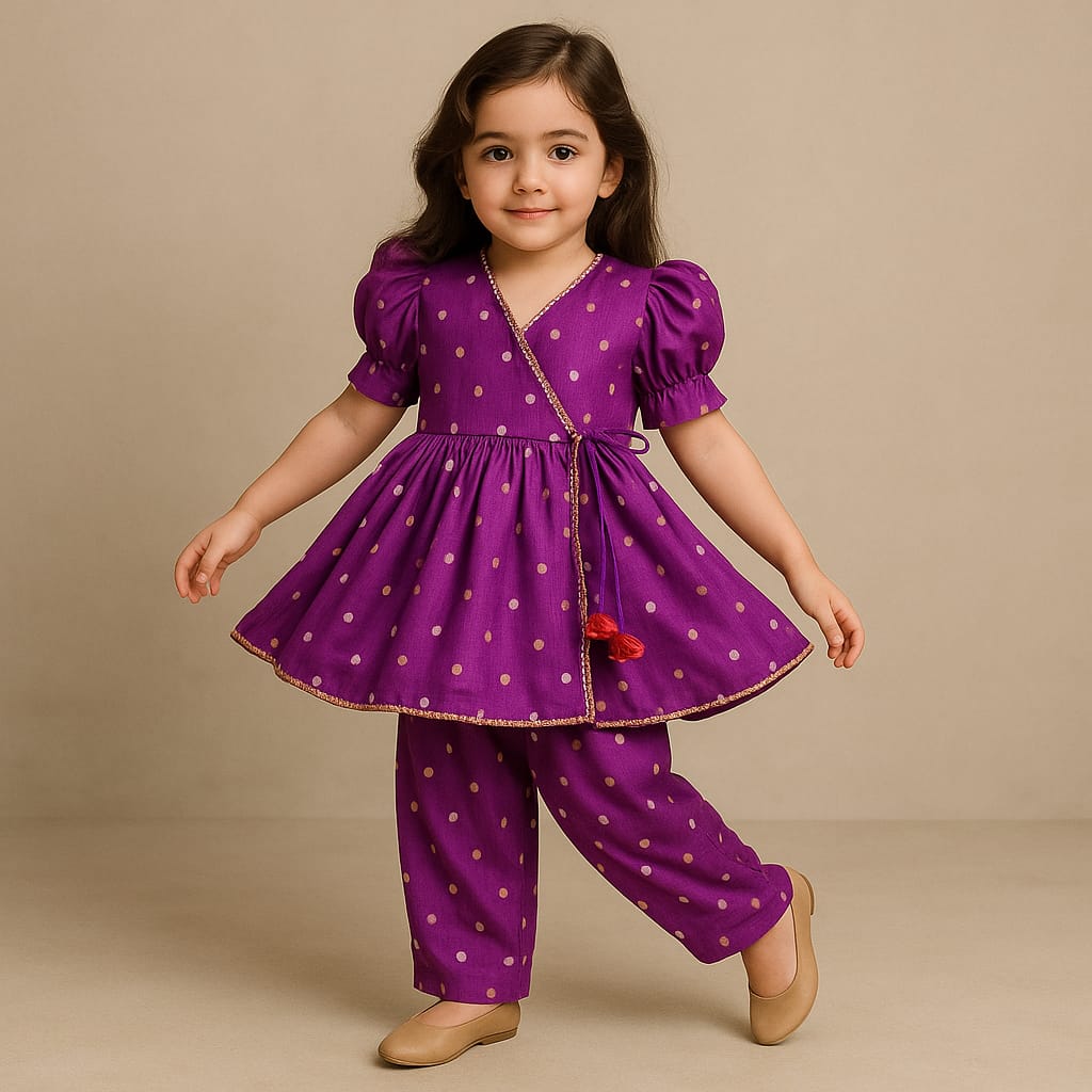 Pre Order: Purple Angarkha Style Kurti And Salwar