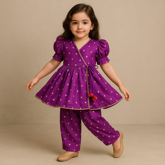 Pre Order: Purple Angarkha Style Kurti And Salwar