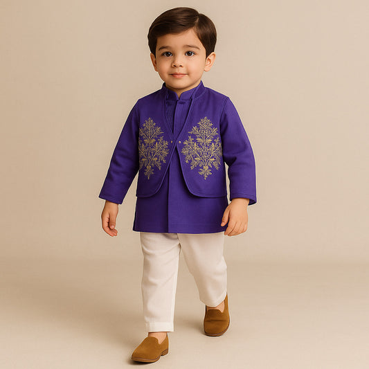 Pre Order: Violet Kurta With Embroidered Flap And Pyjama