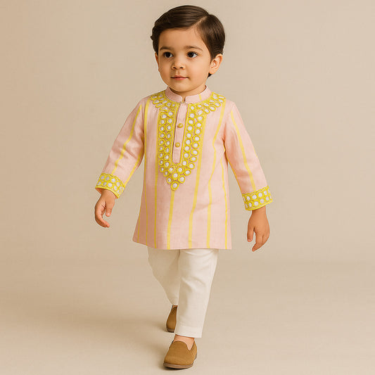 Pre Order: Pink Shibori Printed Embroidered Kurta And Pyjama