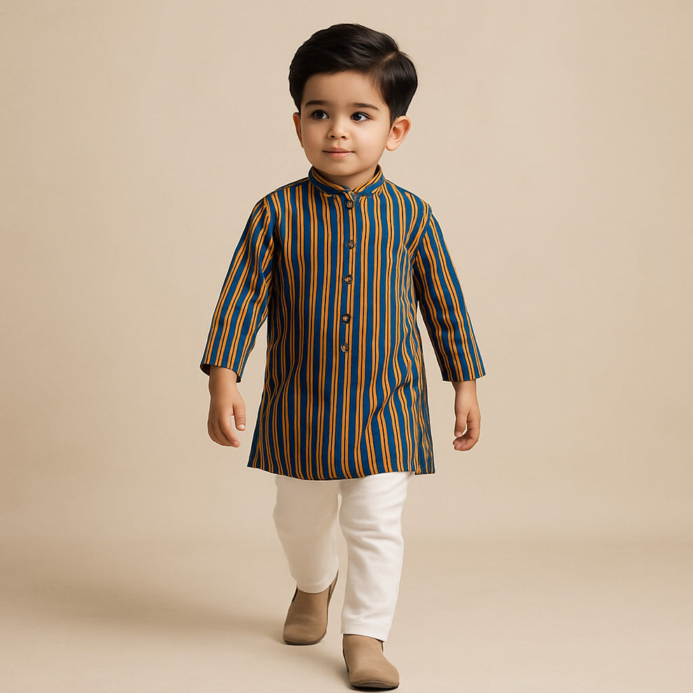 Pre Order: Multicolour Stripe Printed Kurta And Pyjama