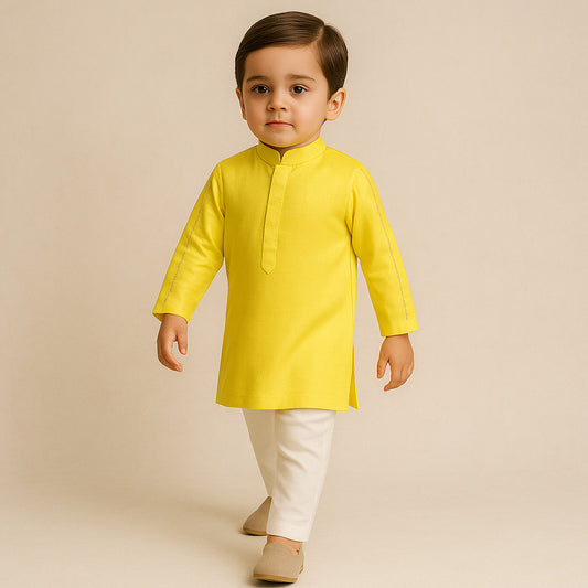 Pre Order: Yellow Embroidered Kurta And Pyjama