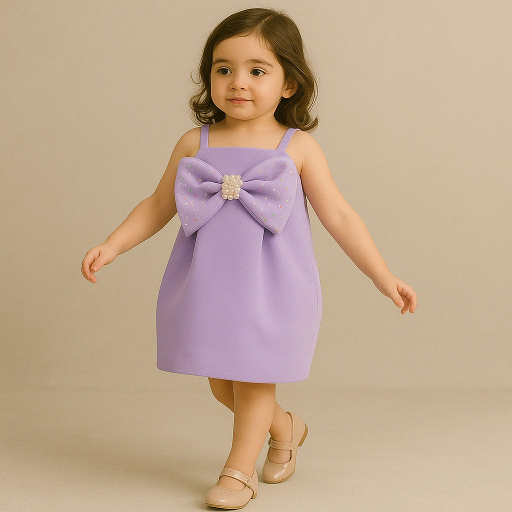 Pre Order: Lavender Bow Embellished Strappy Dress