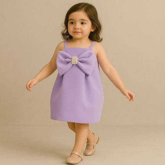 Pre Order: Lavender Bow Embellished Strappy Dress