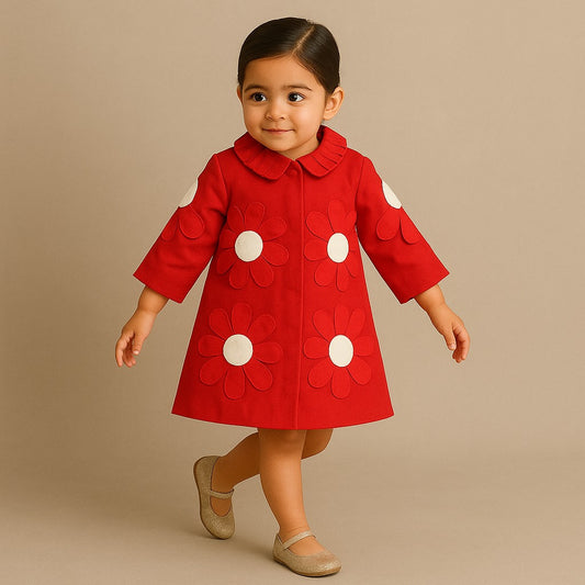 Pre Order: Red Artificial Flowers Embellished Dress