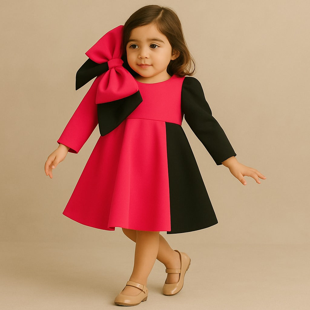 Pre Order: Dual Tone Dress Wiith Bows Detailing