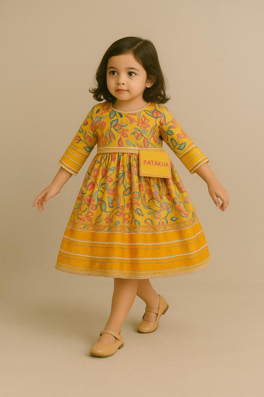 Pre Order: Printed Embellished Anarkali With Embroidered Pouch