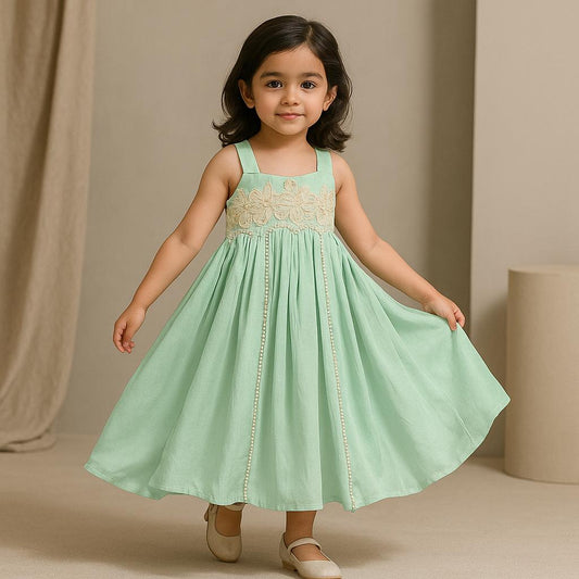 Pre Order: Green Embroidered Flared Kurti