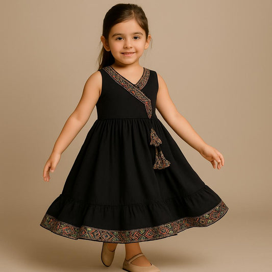 Pre Order: Contrasting Printed Lace Work Black Kurti