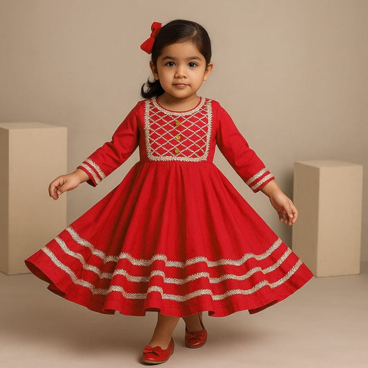 Pre Order: Gorgeous Gota Lace Work Red Anarkali Gown