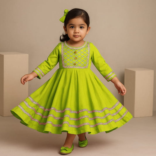 Pre Order: Gorgeous Gota Lace Work Olive Green Anarkali Gown