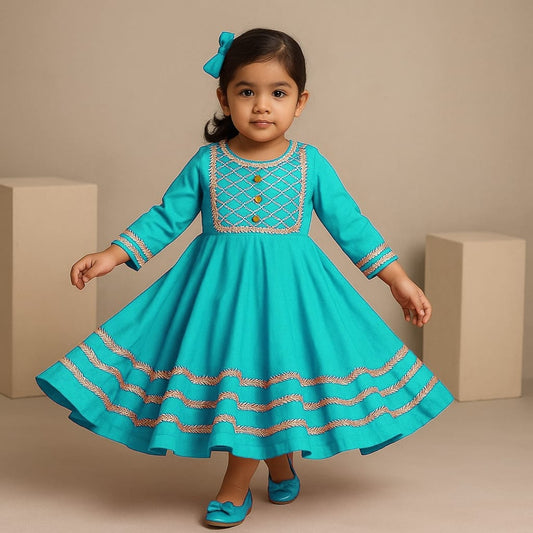 Pre Order: Gorgeous Gota Lace Work Sky Blue Anarkali Gown