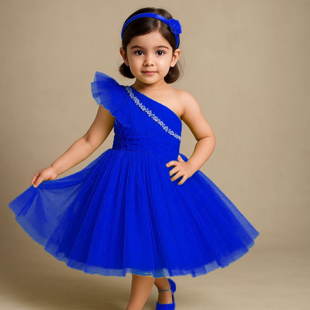 Pre Order: Blue Pearl Hand Embroidered Gown With Matching Bowie Head Band
