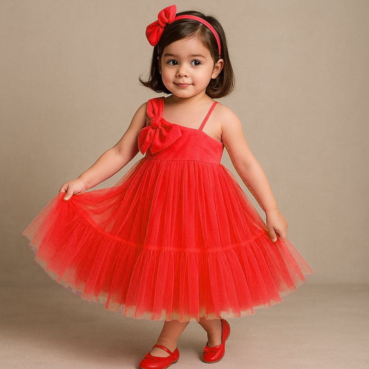 Pre Order: Bow Adorned Red One Shoulder Gown