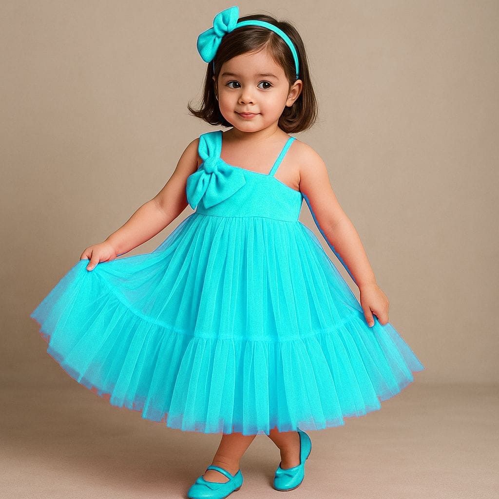 Pre Order: Bow Adorned Sky Blue One Shoulder Gown