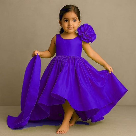 Pre Order: Purple High Low Ruffles Enhanced Pink Gown