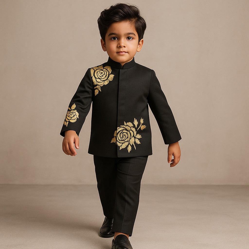 Pre Order: Black Embroidered Sherwani And Pant