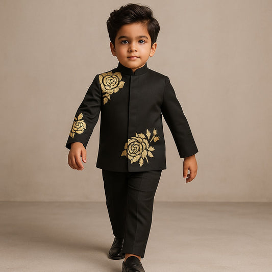Pre Order: Black Embroidered Sherwani And Pant