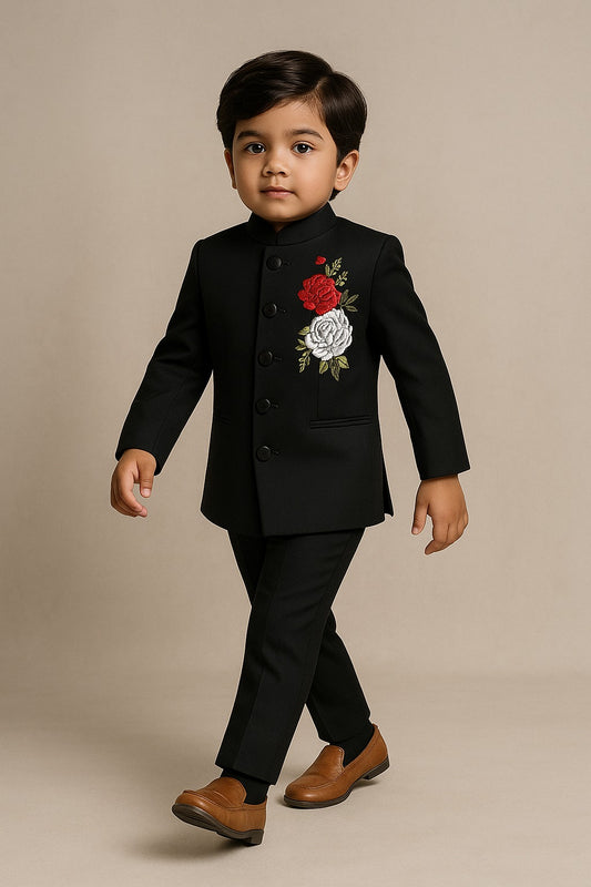 Pre Order: Black Sherwani With Embroidery And Pant
