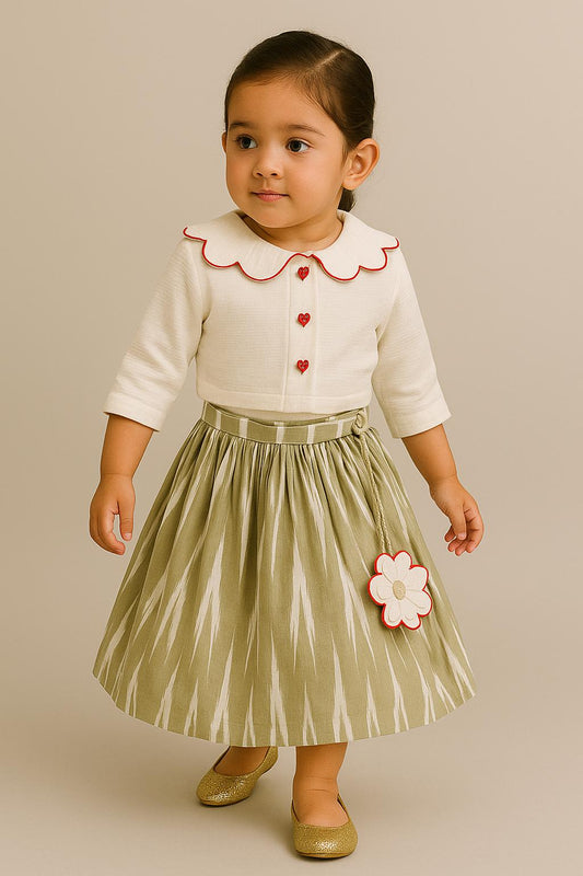 Pre Order: Peter Pan Collar Embroidered Top With Flared Lehenga