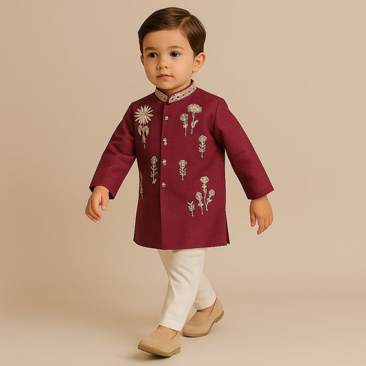 Pre Order: Maroon Embroidered Kurta And Pyjama