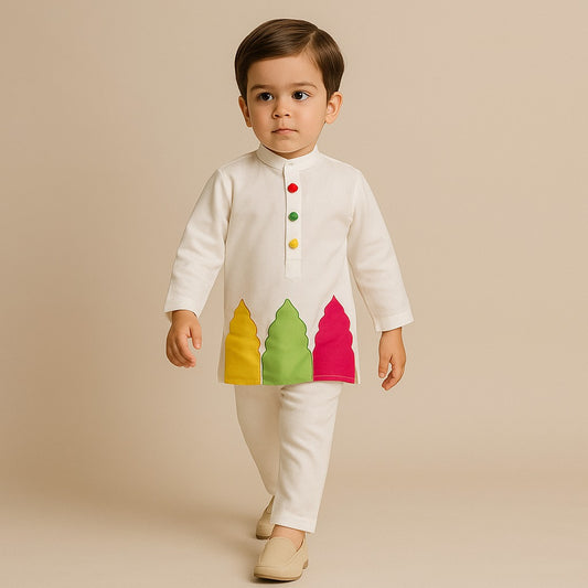Pre Order: White Multicolour Embroidered Kurta And Pyjama