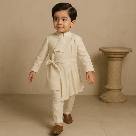 Pre Order: Elegant Pleated Drape Kurta With Flap And Pant