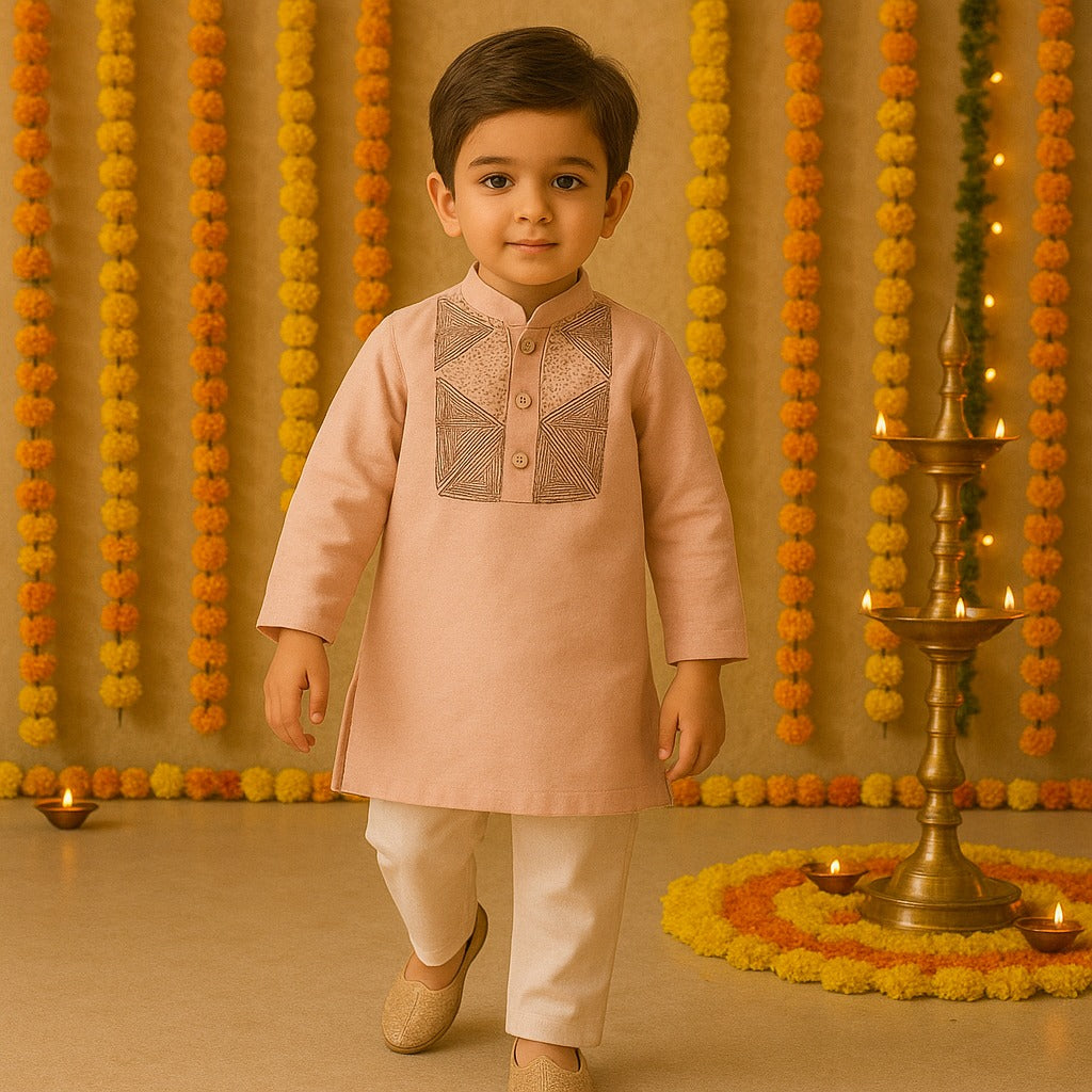 Pre Order: Peach embroidered kurta set